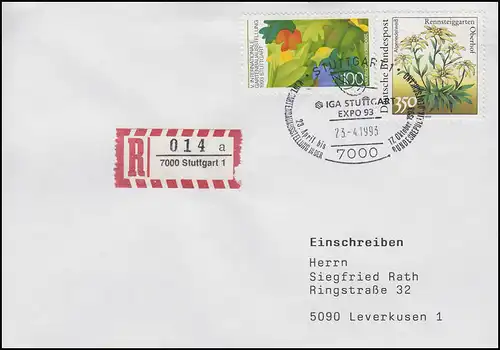 1672 Exposition horticole IGA Stuttgart MiF R-Lettre Stuttgart Iga & EXPO 23.4.93