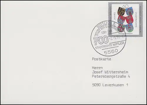 1528 Droits de la ville & Blagues, FDC-PK ESSt Ville de l'Aufflammer 2.5.1991