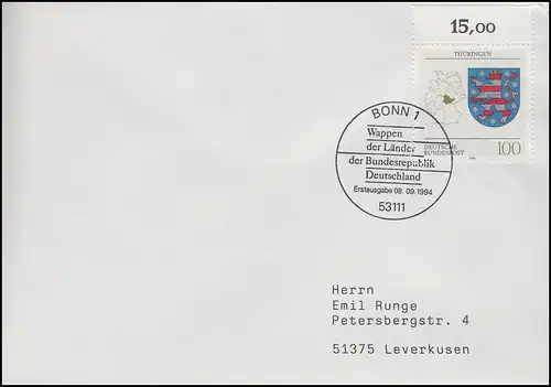 1716 Thuringe, EF FDC ESSt Bonn Blagues des Länder 8.9.1994