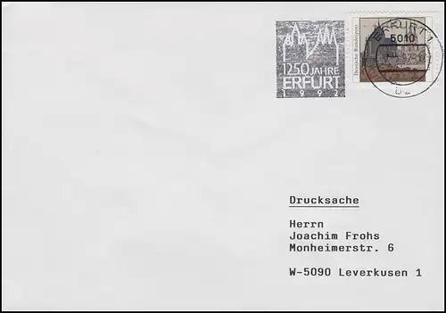 1611 Erfurt, EF FDC Werbeersttagstempel Erfurt 1250 Jahre Erfurt 7.5.1992