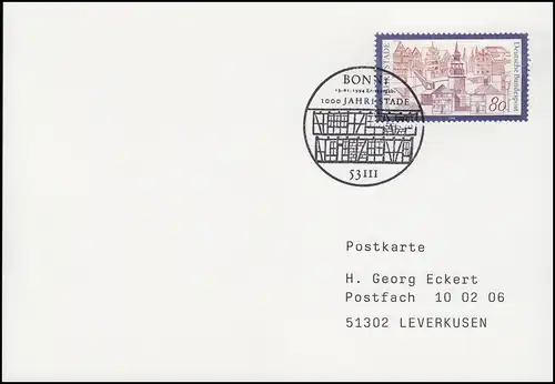 1709 Stade, EF Carte postale FDC ESSt Bonn 1000 ans Stades & Architecture 13.1.1994