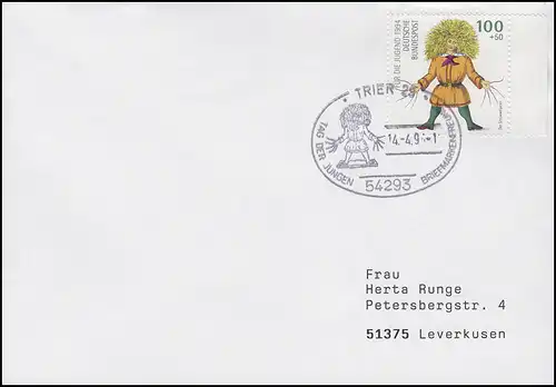 1728 Heinrich Hoffmann & Der Struwwelpeter, EF FDC ESSt Trier 14.4.1994