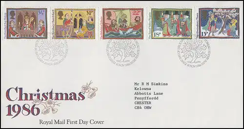 Großbritannien Weihnachten Christmas 1986, FDC Edinburgh 18.11.86