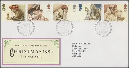 Großbritannien Weihnachten The Nativity & Geburt Christi, FDC Edinburgh 20.11.84