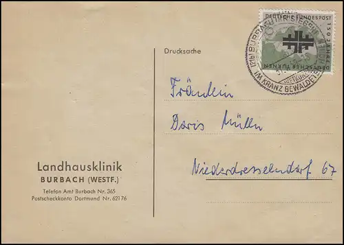 292 Deutsche Turnbewegung EF Postkarte Landhausklinik SSt Burbach Kurort 31.7.58