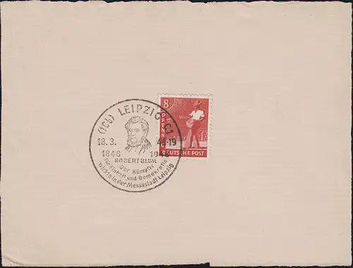 945 Sämann 8 Pf auf Stempelvorlage SSt Leipzig Robert Blum Politiker18.3.48