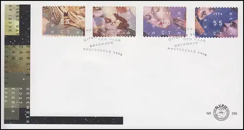 Niederlande: Weihnachten 1996, 4 Werte auf Schmuck-FDC 26.11.96