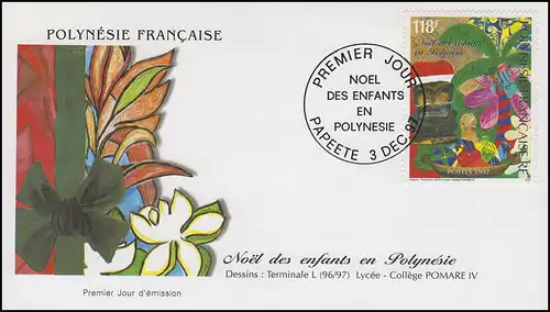 Französisch-Polynesien: Weihnachten Blumen 1997, Schmuck-FDC Papeete 3.12.1997