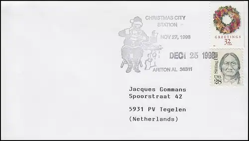 USA: Weihnachten 1998 - Christmas City, Weihnachtskranz Bf in die NL 25.12.98