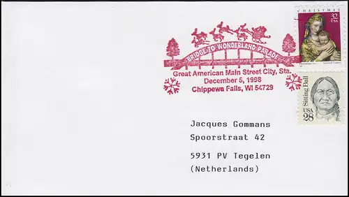 USA: Weihnachten 1998 - Chippewa Falls, Maria mit Kind auf Bf in die NL, 5.12.98