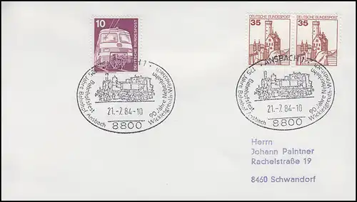 125 ans de gare Ansbach & Bahnhofsfest, Lettre SSt AnSbach Rail 21.7.1984