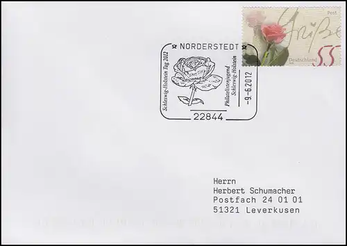 2317 Post: Rosengruß, Bf SSt Norderstedt Schleswig-Holstein-Tag & Rose 9.6.2012