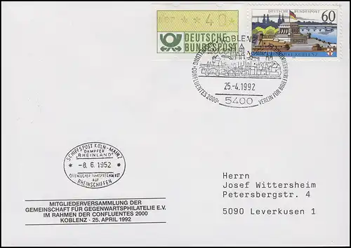 1583y Coblence, MiF Lettre SSt Coblent Confluentes 2000 & Vue de la ville 25.4.1992