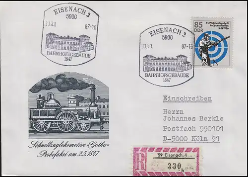 DDR Schnellzuglokomotive Gotha 1847, R-Bf SSt Eisenach Bahnhofsgebäude 30.3.1987
