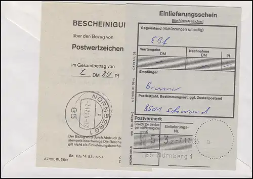 150 ans de chemin de fer allemand, EF ATM 280 Pf R-Bf SSt Nuremberg Kampok 7.12.1985