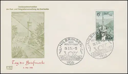 369 Journée du timbre & Telecommunications 1956, FDC ESSt Hilbügen Posthorn 6.5.56