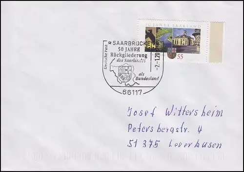 2581 Saarland, EF FDC ESSt Saarbrücken Rückgliederung als Bundesland 2.1.2007