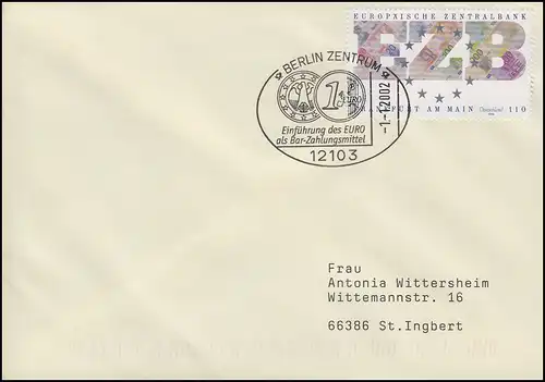 2000 EZB Europäische Zentralbank, Bf SSt Berlin Einführung des Euro 1.1.2002