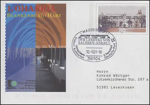 USo 27 Magdeburg & OHABRIA Blankenburg, FDC ESSt Magdeburg Landtag 10.5.2001  