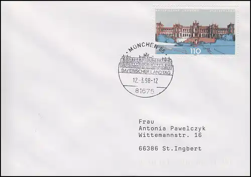 1975 Bayerischer Landtag München, EF FDC ESSt München Landtag 12.3.1998