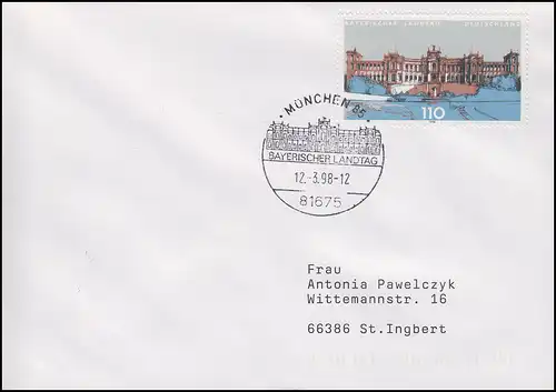 1975 Bayerischer Landtag München, EF FDC ESSt Munich Landtage 12.3.1998