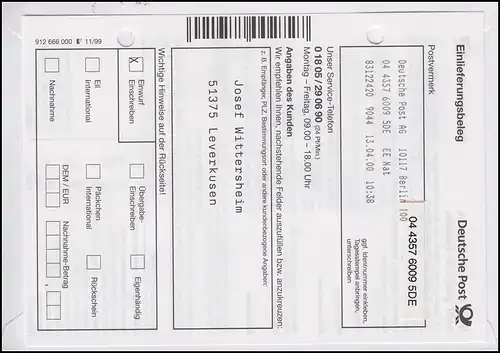 2110 Landtag NRW Düsseldorf, MiF R-FDC ESSt Berlin Landesparlament 13.4.2000