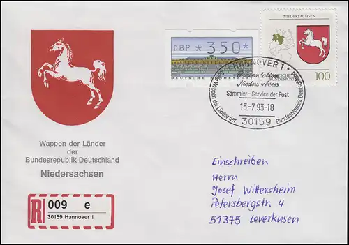 1662 Niedersachsen, MiF R-FDC ESSt Hannover Markenpräsentation 15.7.1993