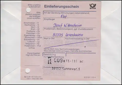 1662 Niedersachsen, MiF R-FDC ESSt Hannover Markenpräsentation 15.7.1993