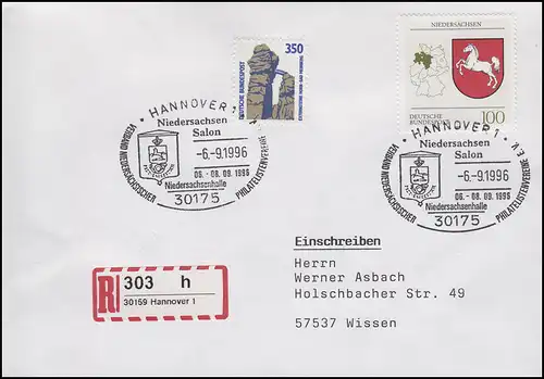 1662 Niedersachsen, R-Bf SSt Hannover Niedersachsensalon & Posthausschild 6.9.96