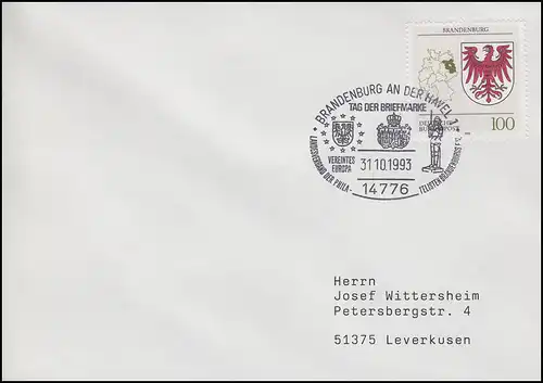 1589 Brandenburg EF Bf SSt Brandenburg Unites Europa & Rolandäul 31.10.1993