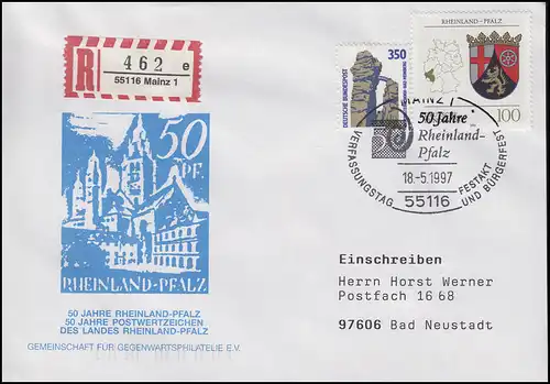 1664 Rhénanie-Palatinat, MiF R-Bf SSt Mayence Constitutionstag & Bürgerfest 18.5.1997