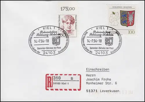 1715 Schleswig-Holstein, MiF R-FDC ESSt Kiel Présentation de la marque & Blagues 14.7.94