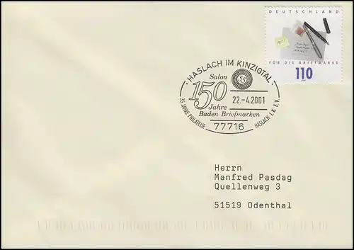 2148 Jour du timbre, EF Bf SSt Haslach Salon Baden Timbres 22.4.2001