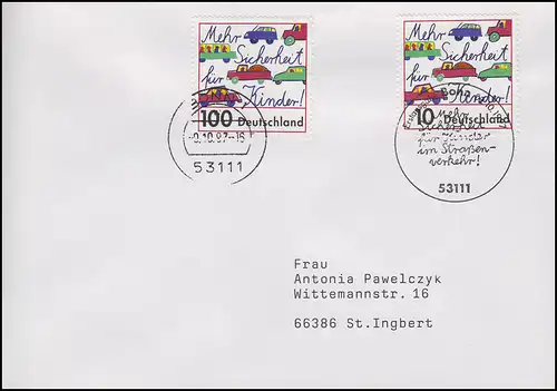 1954 Sicherheit im Straßenverkehr, MiF mit 1897 FDC ESSt Bonn Kinder 9.10.1997