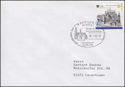 2232 Bautzen EF FDC ESSt Bautzen Markenübergabe & Kirchen 10.1.2002