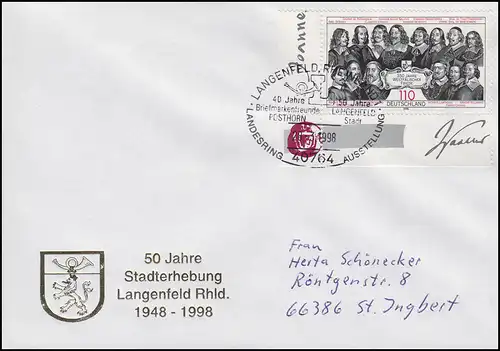 1979 Westfälischer Friede, EF Schmuck-Bf SSt Langenfeld Stadterhebung 23.3.1998