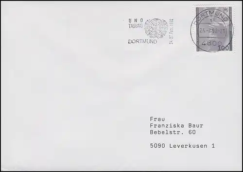 1544 Genfer Flüchtlingskonvention, Brief Dortmund - UNO Tagung Dortmund 24.2.92