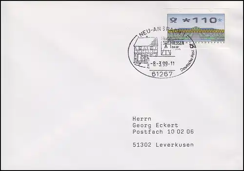 HESSEN-PARK Musée en plein air, ATM-EF Lettre SSt New-Anspach du 8.3.1999