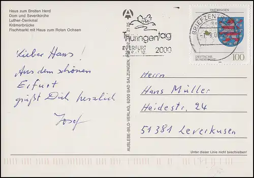 1716 Thuringe EF AK Salutation de Erfurt, BZ 99 Thüringentag in Erfürt 7.9.2000