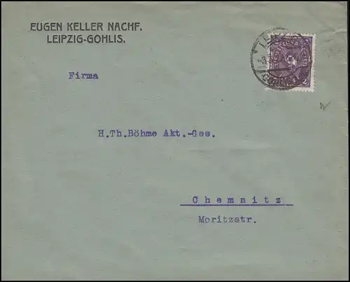 Posthorn 2 Mark zweifarbig als EF Brief LEIPZIG-GOHLIS 3.3.22 nach Chemnitz