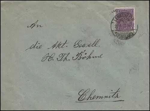 Posthorn 2 Mark bicolore EF Lettre LENGENFELD / VOGTLAND 28.4.22 selon Chemnitz