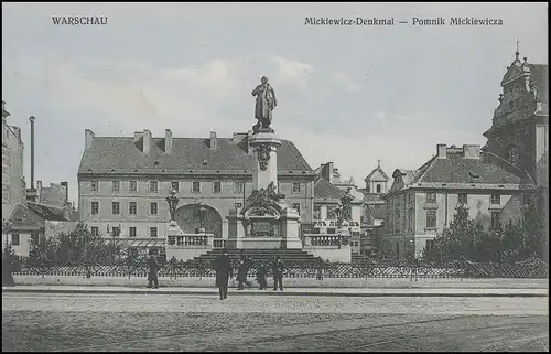 Ansichtskarte Warschau - Mickiewicz-Denkmal (um 1910), farbig, ungebraucht