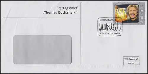 Autriche: 2695 Thomas Gottschalk - Parier que ...? FDC ESSst Vienne 8.12.2007