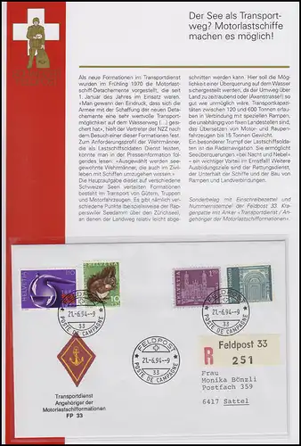 Poste de terrain Suisse Transport Vaisseaux à moteur PP 33 FELDPOST 33 - 21.6.94