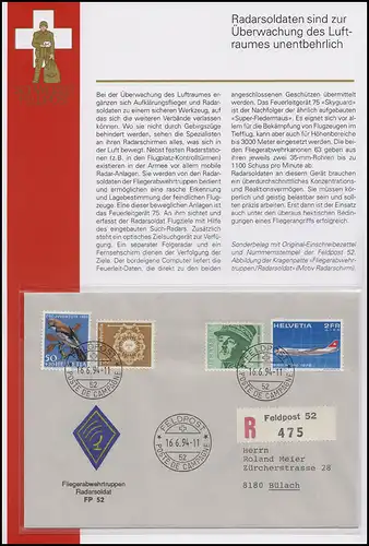 Feldpost Schweiz Fliegerabwehrtruppen / Radarsoldat PP 52 FELDPOST 52 - 16.6.94