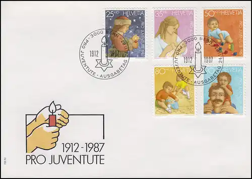 1359-1363 Pro Juventute: Entwicklung des Kindes, Satz auf Schmuck-FDC BERN 1987