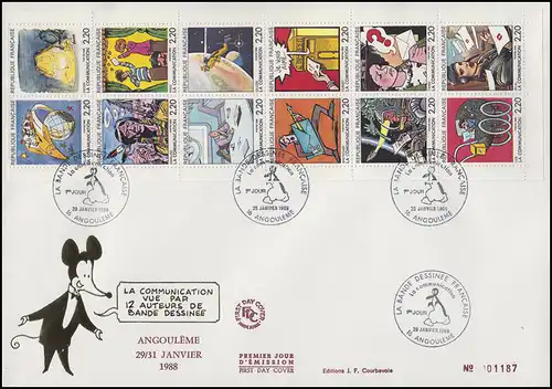 2638-2649 Kommunikation Comics Heftchenblatt aus MH 11 auf Schmuck-FDC 29.1.1988