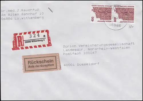 1562 SWK 400 Pf Semperoper Paar mit Nummer 025 R-Bf mit RS WITTENBERG 2.8.96