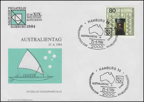 1216 Weltpostkongress 80 Pf. Schmuck-Brief Australientag SSt Hamburg 25.6.1984