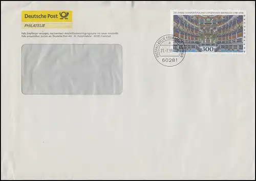 1983 Bayreuth 300 Pf., EF auf Fensterbrief der Postphilatelie FRANKFURT 21.7.99
